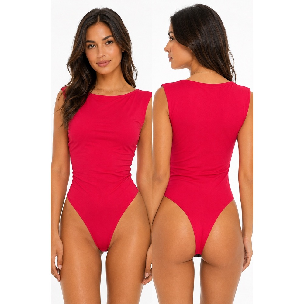 Live in the Moment Magenta Pink Boat Neck Sleeveless Thong Bodysuit Large T58621